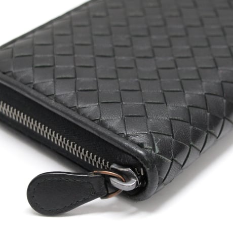 BOTTEGA VENETA Zip-around Wallet Intrecciato Leather Black #74279