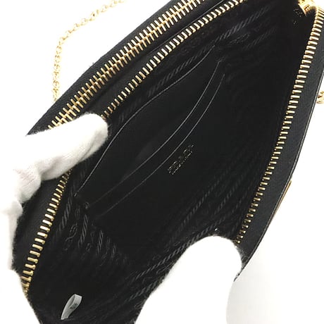 PRADA Double Zipped Wallet on Chain Saffiano Leather Black 1BP024 #19163