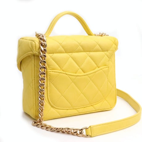 CHANEL Handy Box Vanity Bag Quilted Caviar Yellow #19221