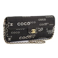 CHANEL COCO East West Chocolate Bar Flap Bag Canvas Black ＃69709
