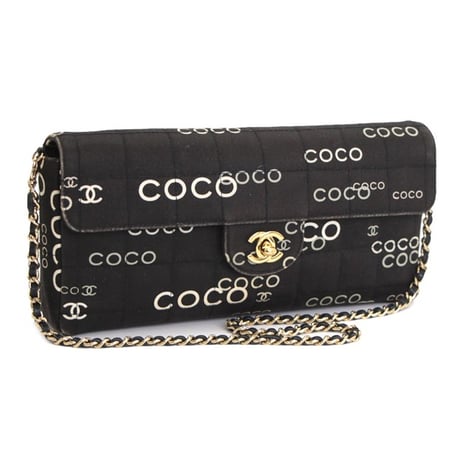 CHANEL COCO East West Chocolate Bar Flap Bag Canvas Black ＃69709