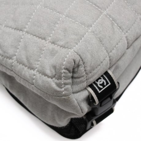 CHANEL Sports Line Chocolate Bar Messenger Bag Quilted Fabric Gray #74405
