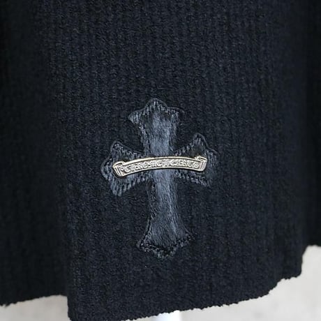 Chrome Hearts Pony Hair Cross Patched V-Neck Cashmere Sweater Black ＃101529