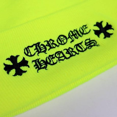 Chrome Hearts Embroidered Logo Beanie Neon Yellow #30810