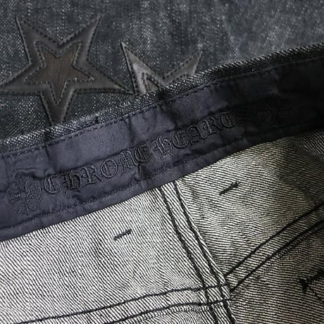 Chrome Hearts Flare Knee Star Leather Patched Denim Pants #30559