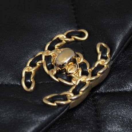 CHANEL Small 19 Shoulder Bag Quilted Shiny Lambskin Black #74408