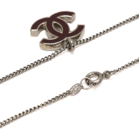 CHANEL CC Logo Pendant Necklace Silver-toned 02C #73008