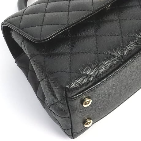 CHANEL Small Coco Handle Flap Bag Quilted Cavier Black #19417