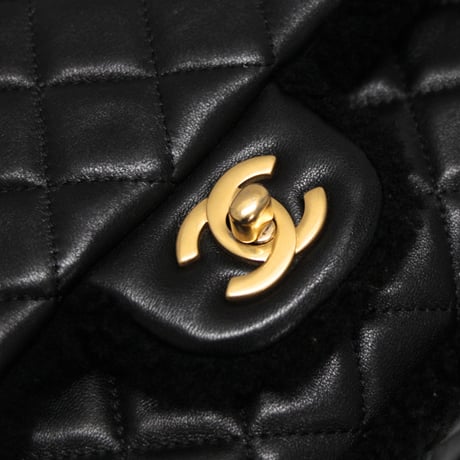 CHANEL Shearling Muff Flap Bag Quilted Lambskin Black ＃74773