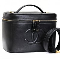 CHANEL CC Logo Vanity Bag with Strap Caviar Black #74567