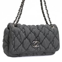 CHANEL Bubble Flap Shoulder Bag Quilted Nylon Gray＃75035