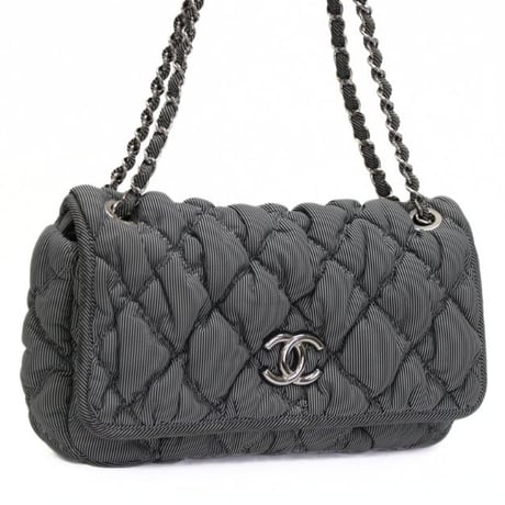CHANEL Bubble Flap Shoulder Bag Quilted Nylon Gray＃75035