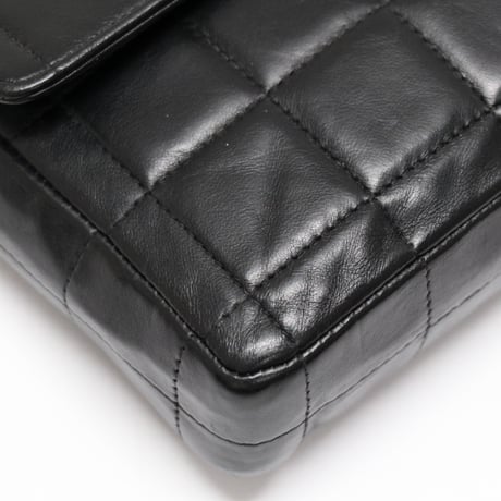 CHANEL Chocolate Bar East West Flap Bag Quilted Lambskin Black ＃75022