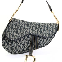 Christian Dior Saddle Bag Oblique Canvas Navy #73419
