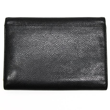 CHANEL CC Logo Trifold Wallet Caviar Black #75200
