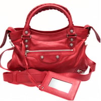 BALENCIAGA Giant Town Shoulder Bag Leather Red ＃74668