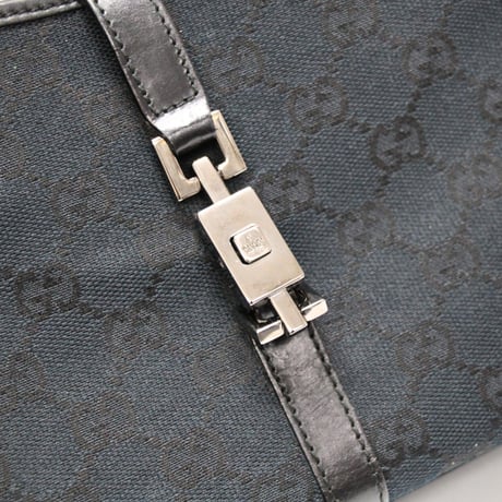 GUCCI Small Jackie Bardot Hobo Bag GG Canvas Leather Black #75231
