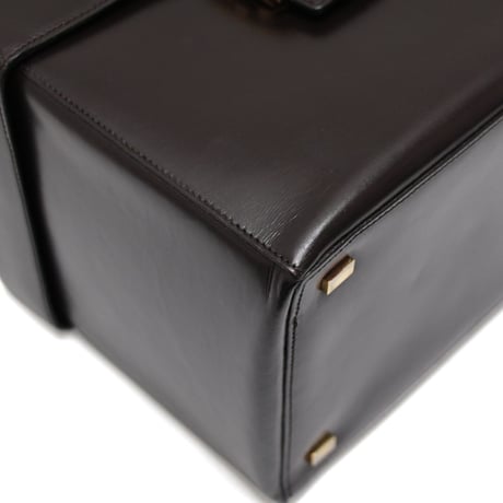 CELINE Horse Carriage Hardware Vanity Bag Leather Dark Brown #74335