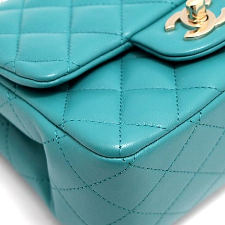 CHANEL Mini Square Flap Bag Quilted Lambskin Turquoise #68871