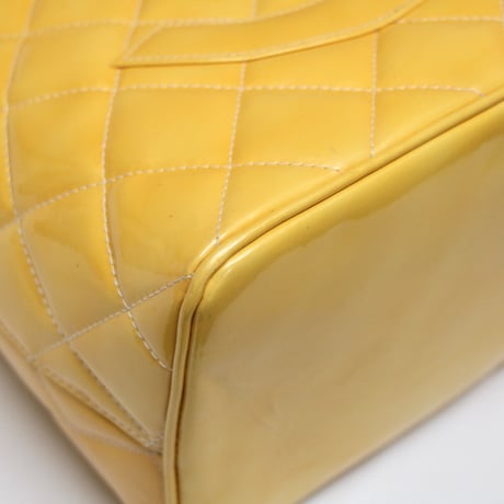 CHANEL Medallion Tote Bag Quilted Patent Yellow #74779