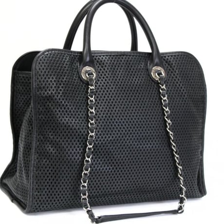 CHANEL Up In The Air Tote Bag Perforated Leather Black #75018