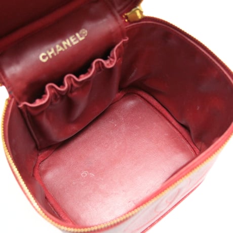 CHANEL CC Logo Vanity Bag Caviar Red #74112