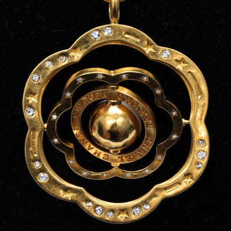 CHANEL CC Logo Camellia Pendant Necklace Faux Pearl Gold-toned B24K #73450