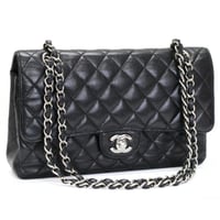 CHANEL Classic 25 Medium Double Flap Bag Quilted Caviar Black ＃74693