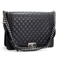 CHANEL Large Boy Flap Bag Quilted Lambskin Black ＃70023