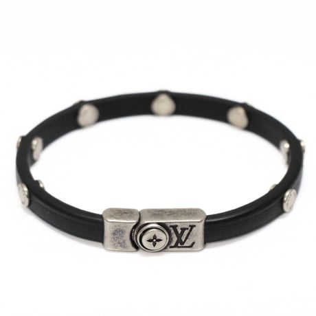 Louis Vuitton Flower Edge Stud Bracelet Leather Black M8836E #73498
