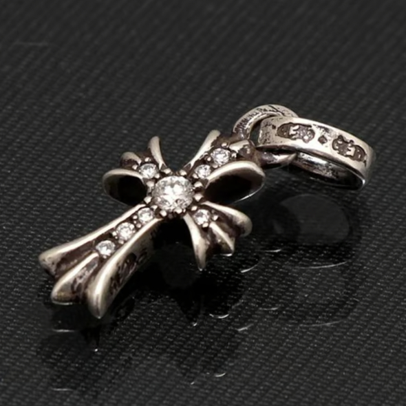 Chrome Hearts Pave Diamond Baby Fat Cross Silve