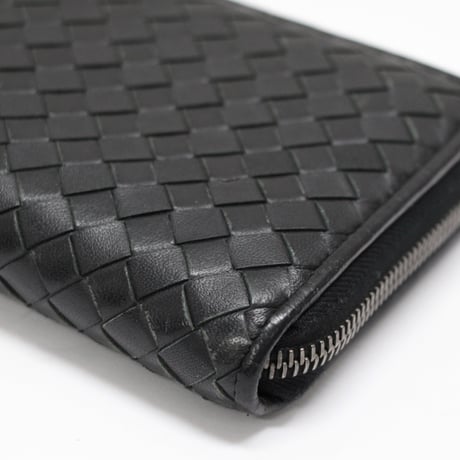 BOTTEGA VENETA Zip-around Wallet Intrecciato Leather Black #74279