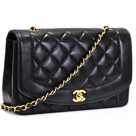 CHANEL Diana 25 Medium Flap Bag Quilted Lambskin Black ＃74785