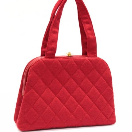 CHANEL CC Logo Kisslock Handbag Quilted Jersey Red #74786