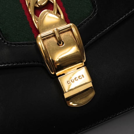 GUCCI Sylvie Flap Shoulder Bag Leather Black #74791