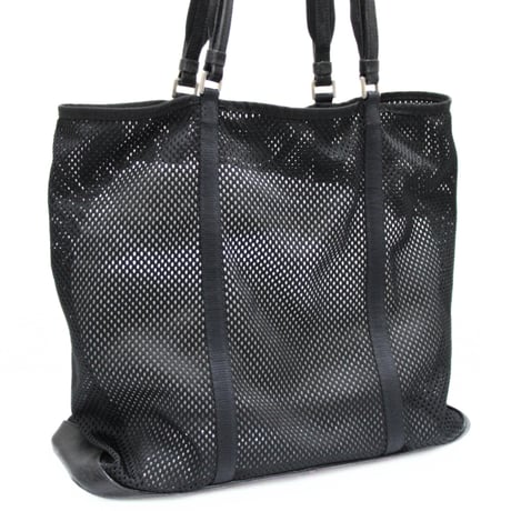 PRADA Sports Mesh Tote Bag Leather Canvas Black #74276