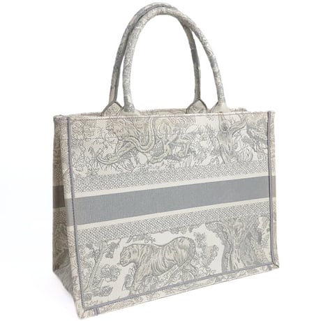 Christian Dior Medium Book Tote Bag Toile de Jouy Embroidery Canvas Grey #19368