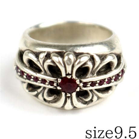 CHROME HEARTS Floral Cross Ring Ruby #31420