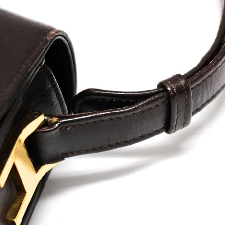 CELINE Horse Carriage Hardware Flap Sholuder Bag Leather Dark Brown #74802