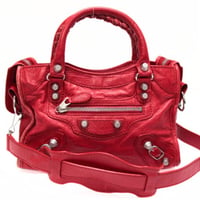BALENCIAGA Giant Mini City Shoulder Bag Leather Red ＃74670