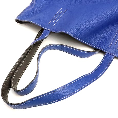HERMES Double Sens Tote Bag Taurillon Clemence Leather Blue Electric Graphite #18873