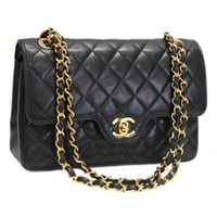 CHANEL Classic 23 Small Double Flap Bag Quilted Lambskin Black ＃74984