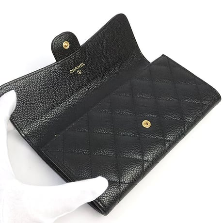 CHANEL Classic Flap Wallet Quilted Caviar Black #19351