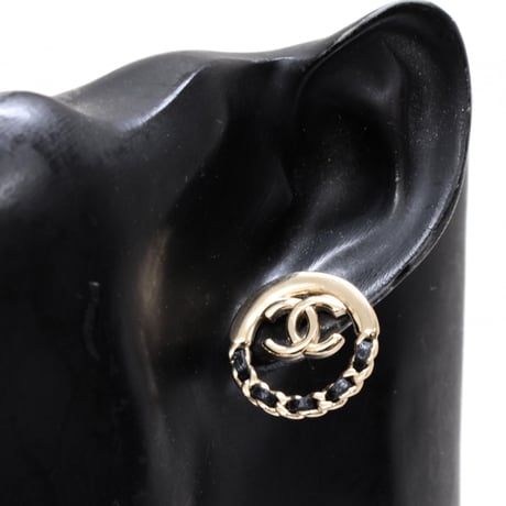 CHANEL CC Logo Woven Pierced Earrings Gold-toned B22P #74089