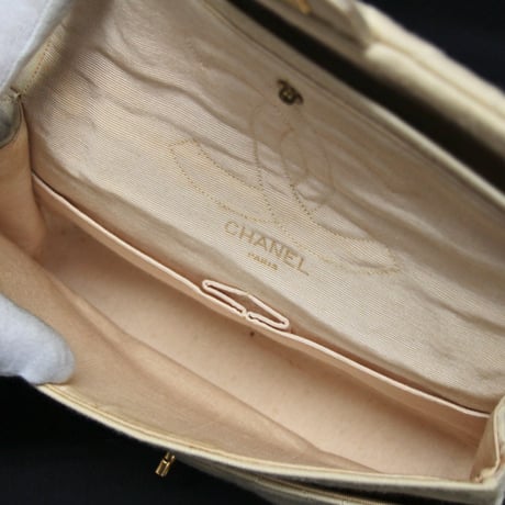 CHANEL Vintage Classic 25 Medium Double Flap Bag Quilted Jersey Beige ＃74846