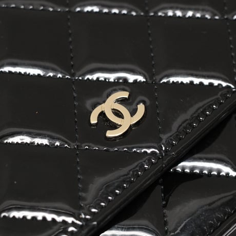 CHANEL Wallet on Chain Bag Quilted Patent Black #74436