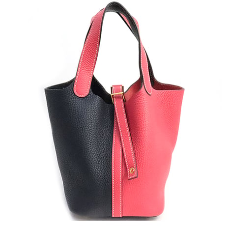 HERMES Picotin Lock PM Casaque Handbag Taurillon Clemence Leather Rose Extreme Blue Nuit #19305
