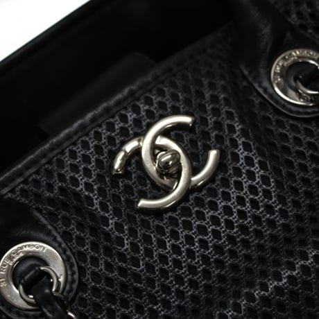 CHANEL Up In The Air Tote Bag Perforated Leather Black #75018
