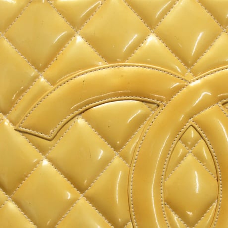 CHANEL Medallion Tote Bag Quilted Patent Yellow #74779