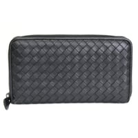 BOTTEGA VENETA Zip-around Wallet Intrecciato Leather Black #74279